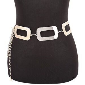 Gold or Silver Oversized Link Buckle Waist Station Statement  Belt